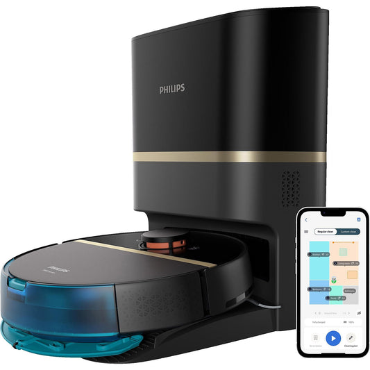 PHILIPS XU7100/01 HomeRun 7000 Series Aqua mit Entleerungsstation, mit Wischfunktion und App, Hindernissenerkennung, Saugroboter PHILIPS