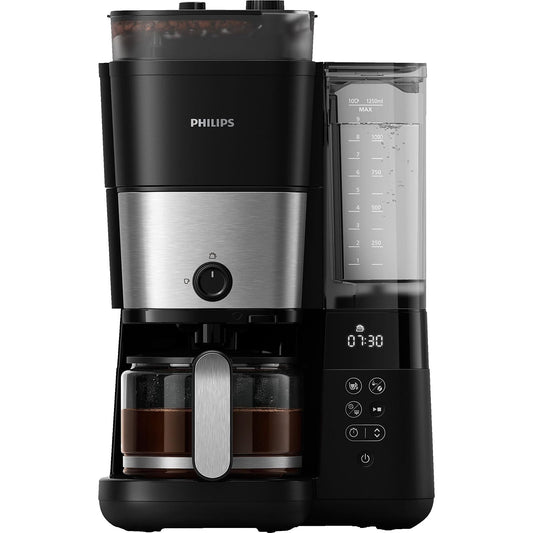 PHILIPS HD7888/01 All-in-1 Brew, mit Mahlwerk, Smart Dosierung und Kaffeebohnenbehälter, mit Glaskanne, 1,25 Liter, 1000 Watt Kaffeemaschine Schwarz/Silber PHILIPS