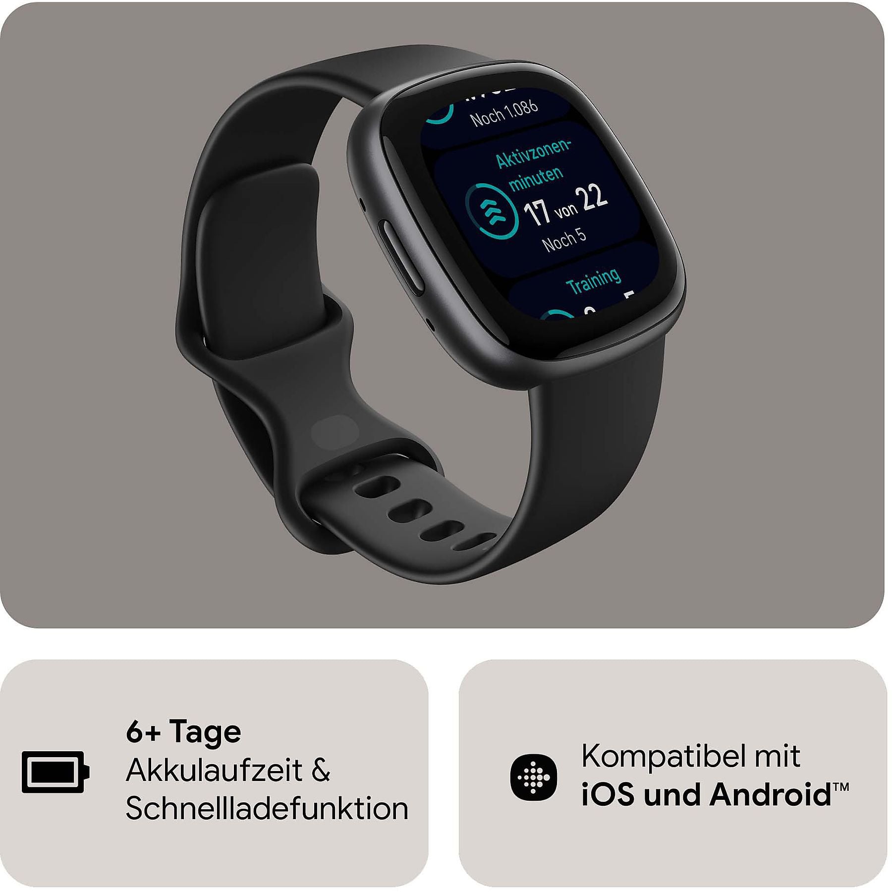 FITBIT Versa 4 Smartwatch Aluminium Elastomer, S/L, Black/Graphite FITBIT