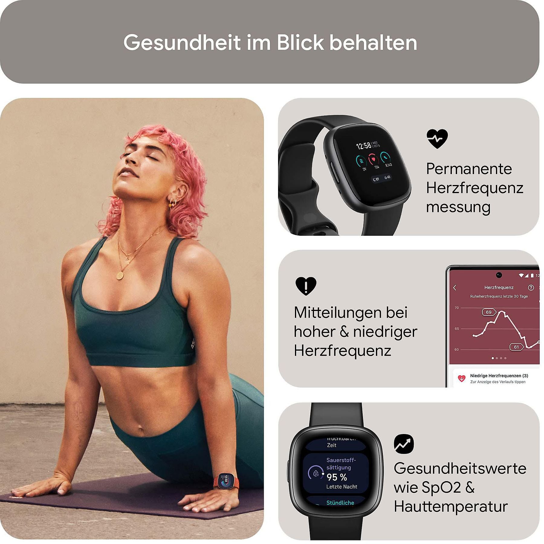 FITBIT Versa 4 Smartwatch Aluminium Elastomer, S/L, Black/Graphite FITBIT