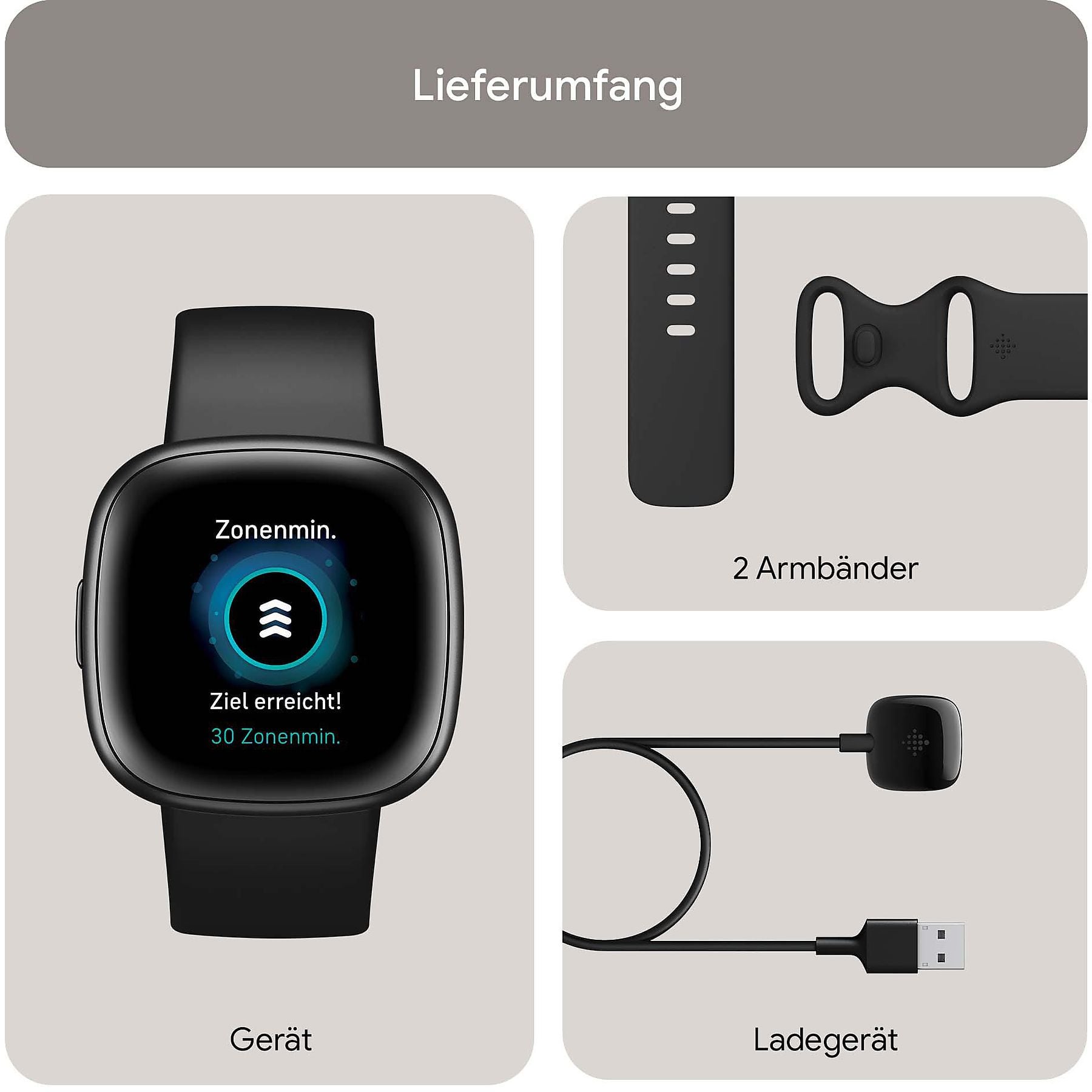 FITBIT Versa 4 Smartwatch Aluminium Elastomer, S/L, Black/Graphite FITBIT