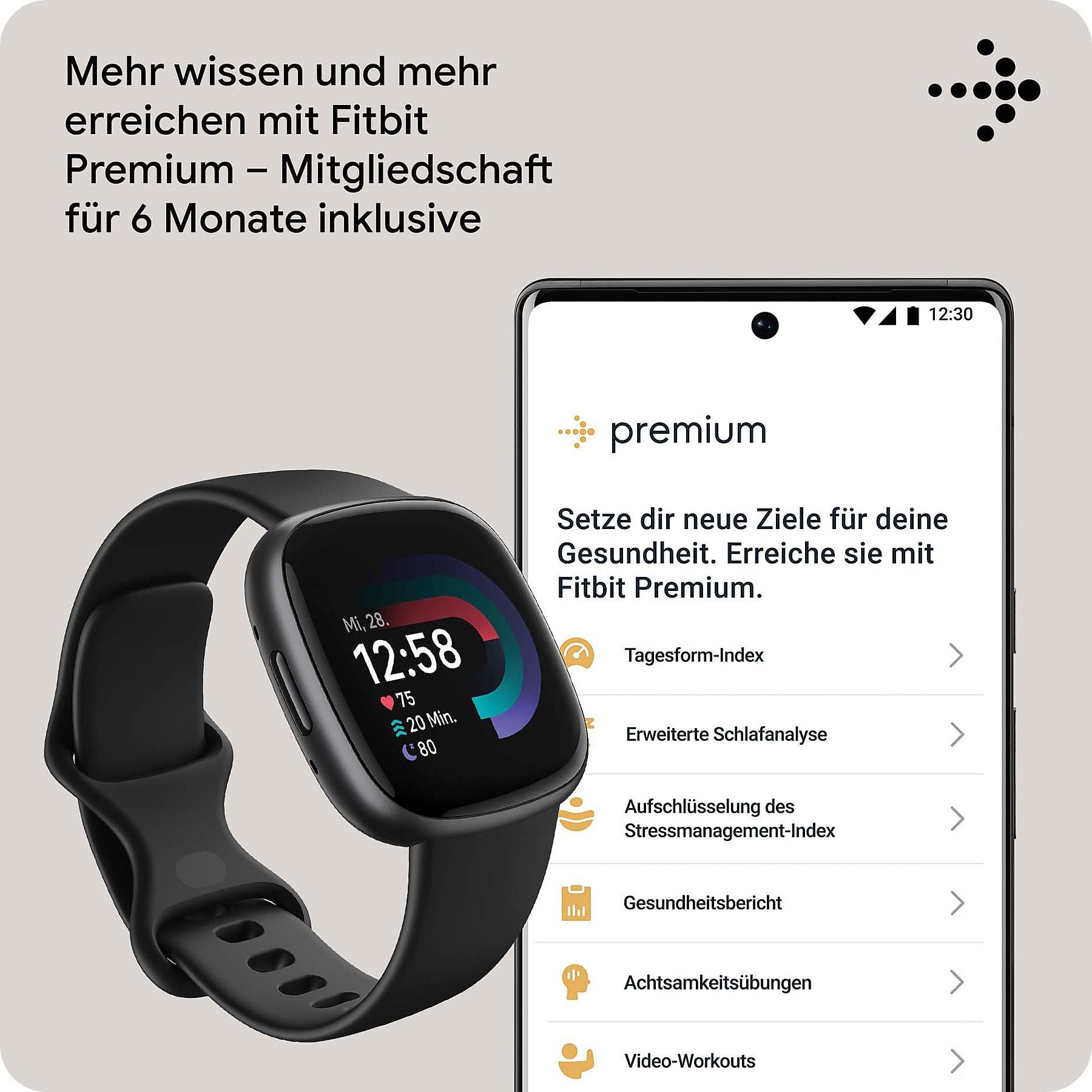FITBIT Versa 4 Smartwatch Aluminium Elastomer, S/L, Black/Graphite FITBIT