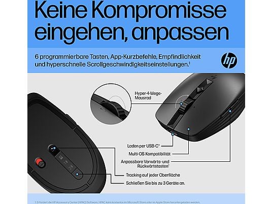 HP 710 Wiederaufladbare geräuschlose Maus, Schwarz HP