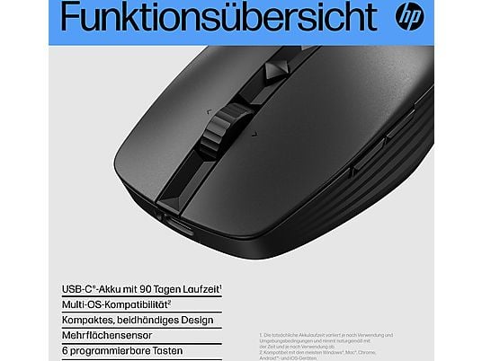 HP 710 Wiederaufladbare geräuschlose Maus, Schwarz HP