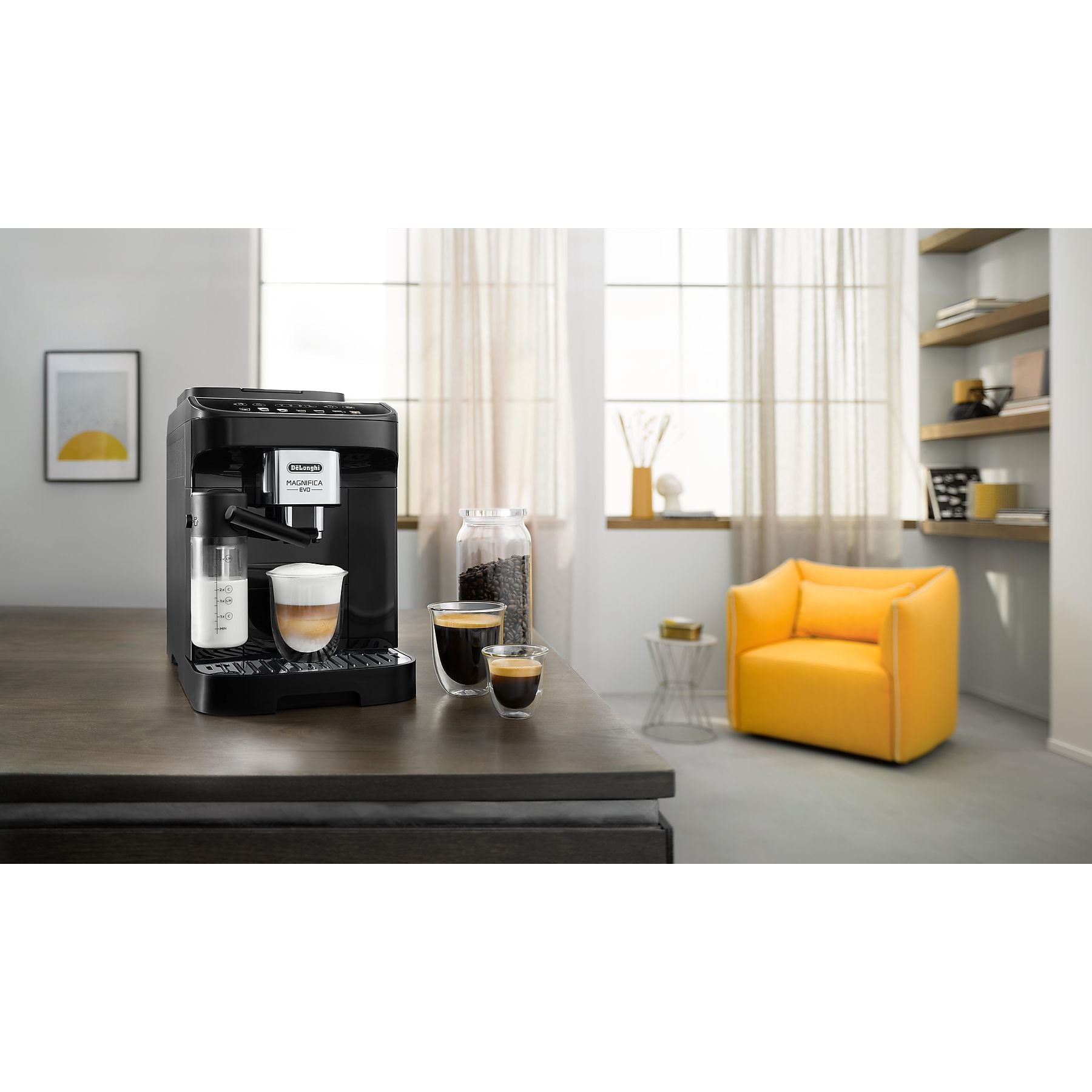 DELONGHI Magnifica Evo ECAM290.61.B - 4 Kaffeespezialitäten, 5 Direktwahltasten, cremiger Milchschaum, einfache Bedienung, Kaffeevollautomat Schwarz DELONGHI