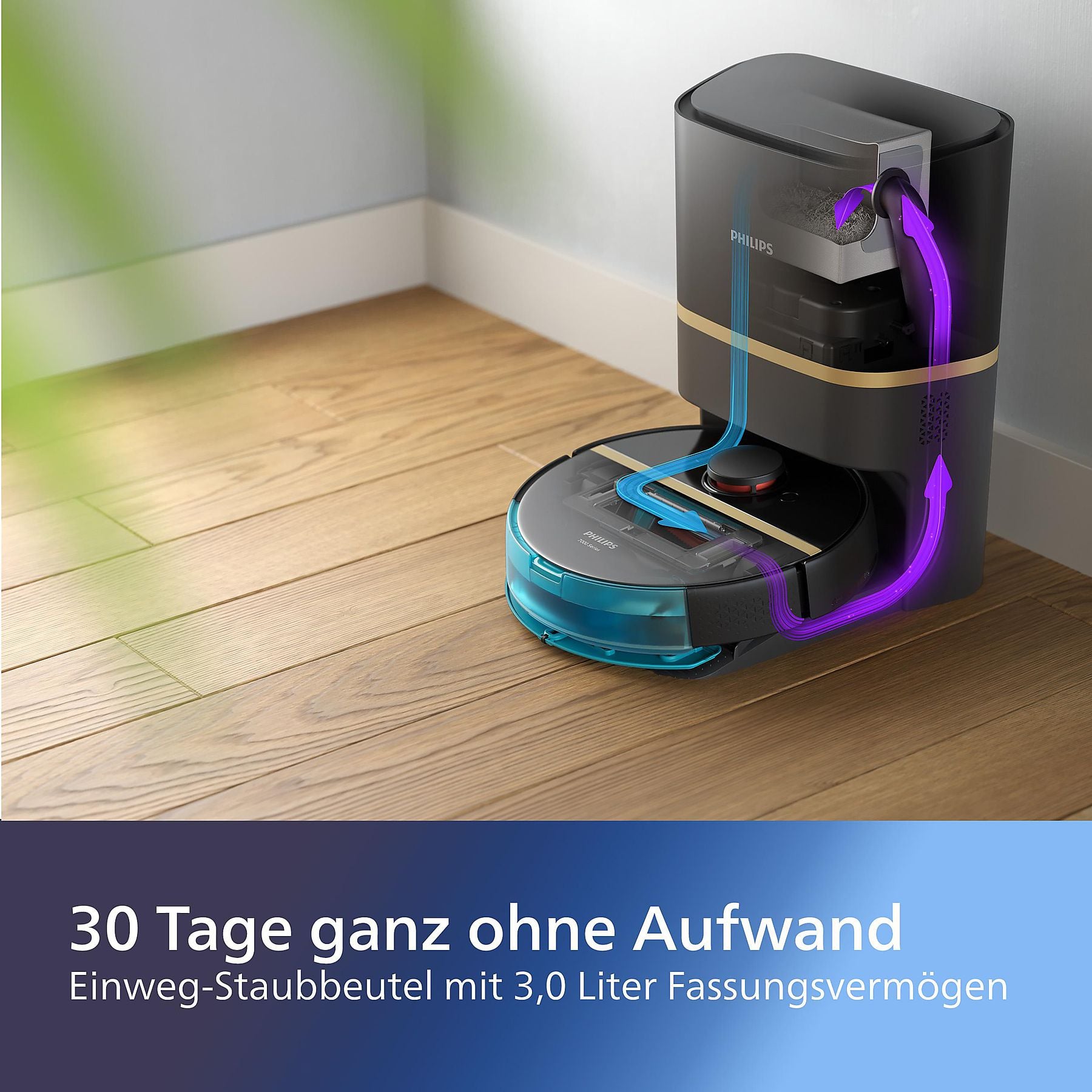 PHILIPS XU7100/01 HomeRun 7000 Series Aqua mit Entleerungsstation, mit Wischfunktion und App, Hindernissenerkennung, Saugroboter PHILIPS
