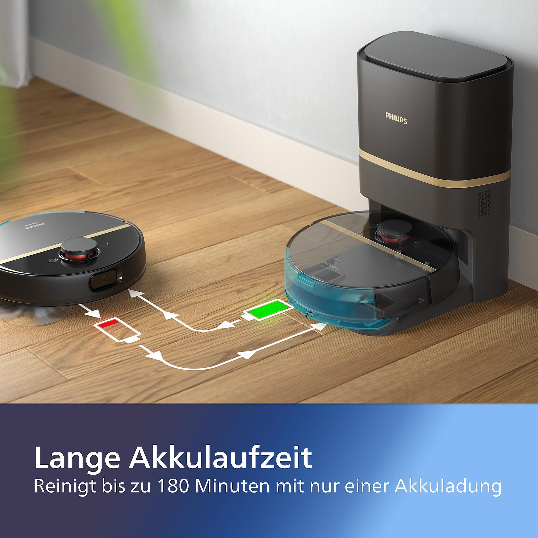 PHILIPS XU7100/01 HomeRun 7000 Series Aqua mit Entleerungsstation, mit Wischfunktion und App, Hindernissenerkennung, Saugroboter PHILIPS
