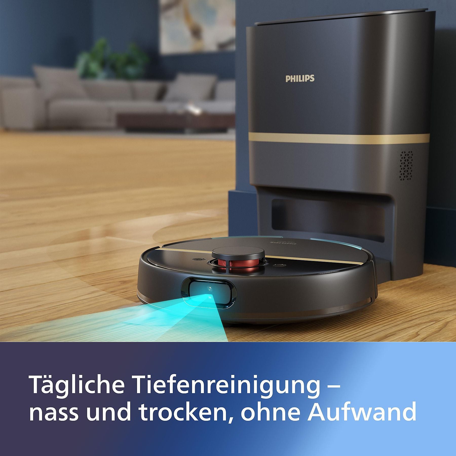 PHILIPS XU7100/01 HomeRun 7000 Series Aqua mit Entleerungsstation, mit Wischfunktion und App, Hindernissenerkennung, Saugroboter PHILIPS