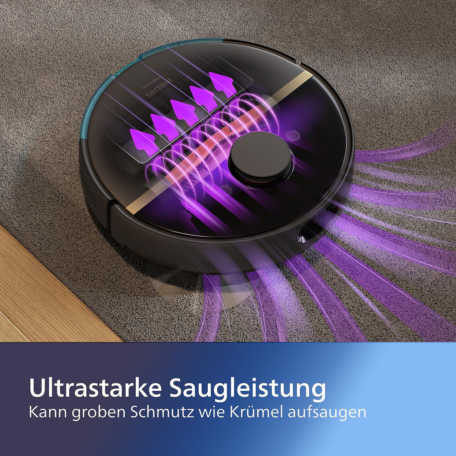 PHILIPS XU7100/01 HomeRun 7000 Series Aqua mit Entleerungsstation, mit Wischfunktion und App, Hindernissenerkennung, Saugroboter PHILIPS
