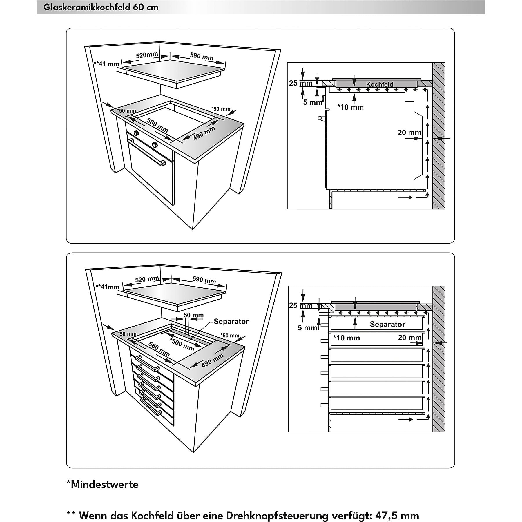 OK. OBH 2611 Elektrokochfeld (520 mm breit, 4 Kochzonen) OK.