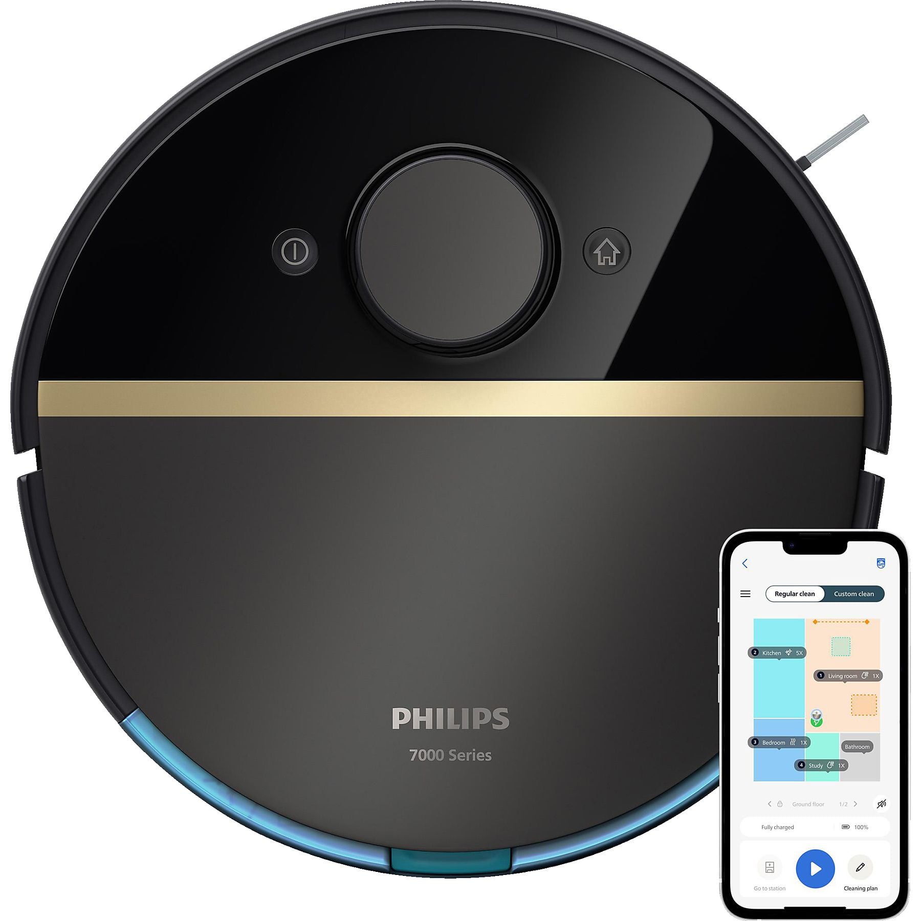 PHILIPS XU7000/01 HomeRun 7000 Series Aqua mit Wischfunktion und App, Hindernissenerkennung, Saugroboter PHILIPS