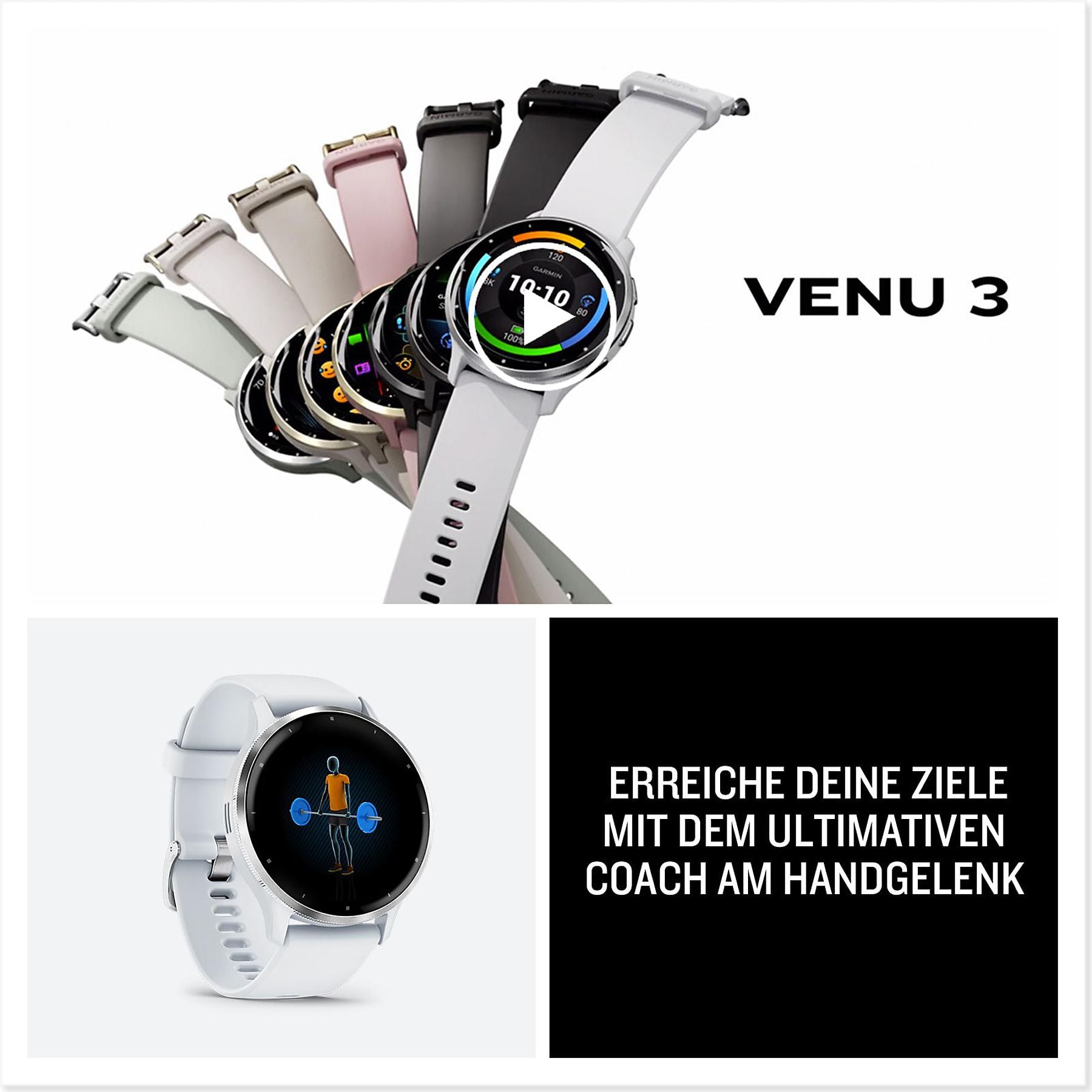 GARMIN VENU® 3s Smartwatch faserverstärktes Polymer Silikon, 18 mm, French Gray/Softgold GARMIN