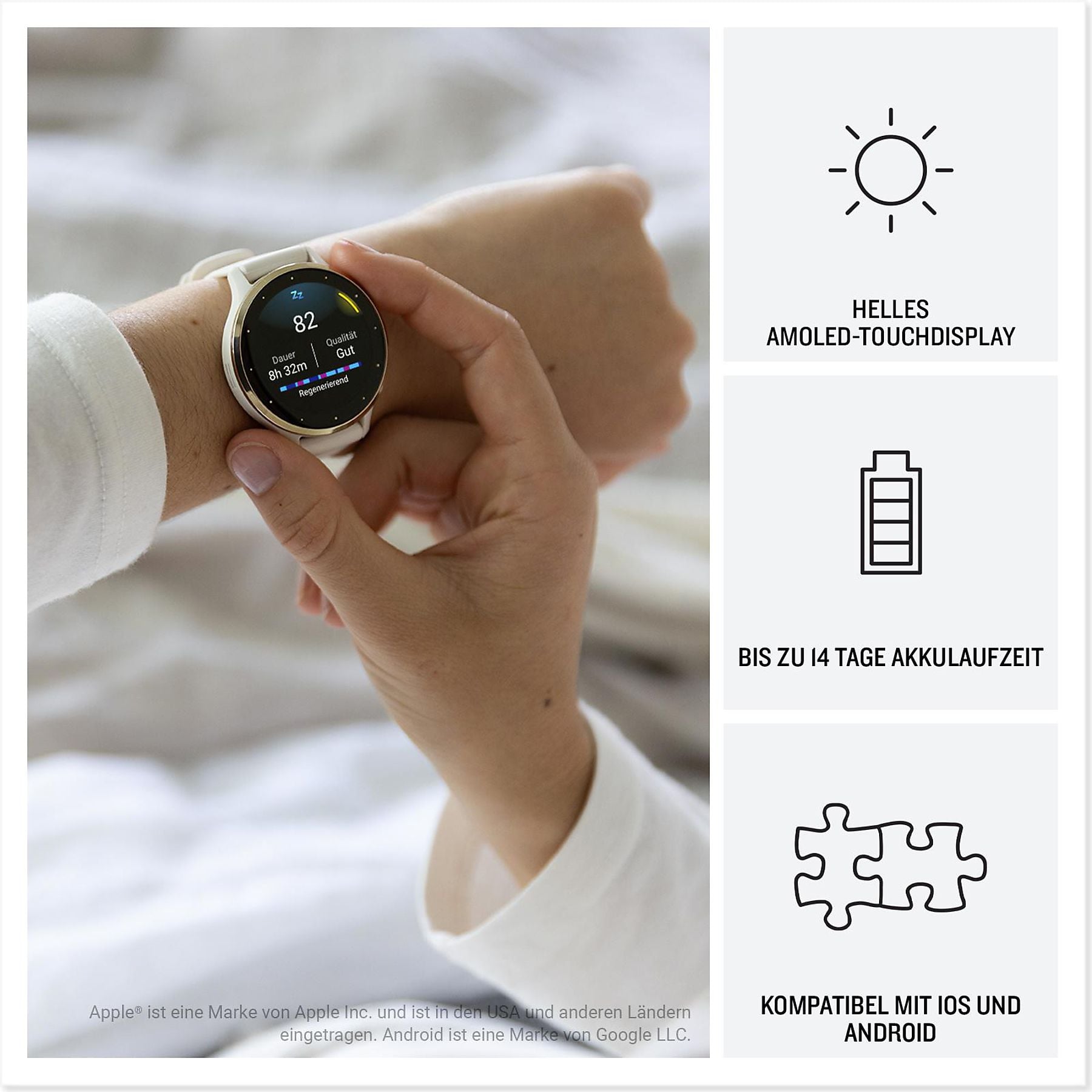 GARMIN VENU® 3s Smartwatch faserverstärktes Polymer Silikon, 18 mm, French Gray/Softgold GARMIN