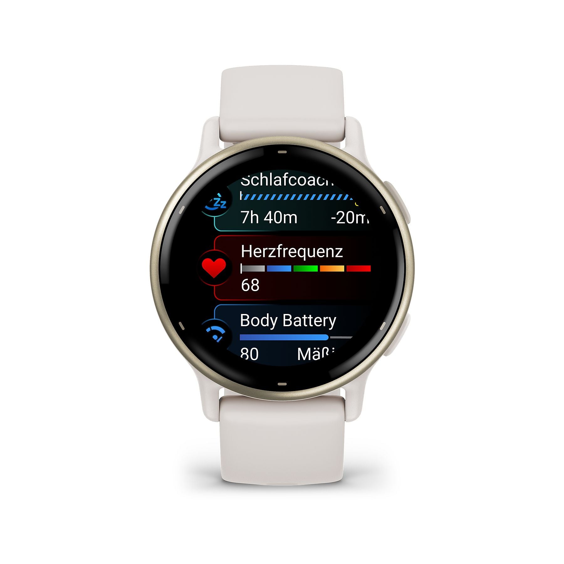 GARMIN VIVOACTIVE® 5 MUSIC Smartwatch faserverstärktes Polymer Silikon, 20mm, Elfenbein/Cremegold GARMIN