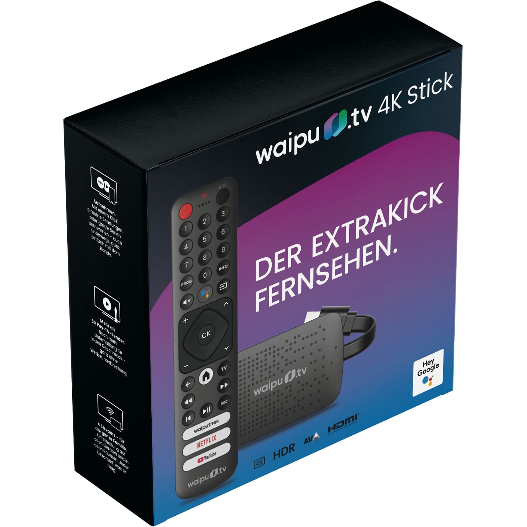 WAIPU.TV 4K Stick + Fernbedienung Streaming Stick, Schwarz WAIPU.TV