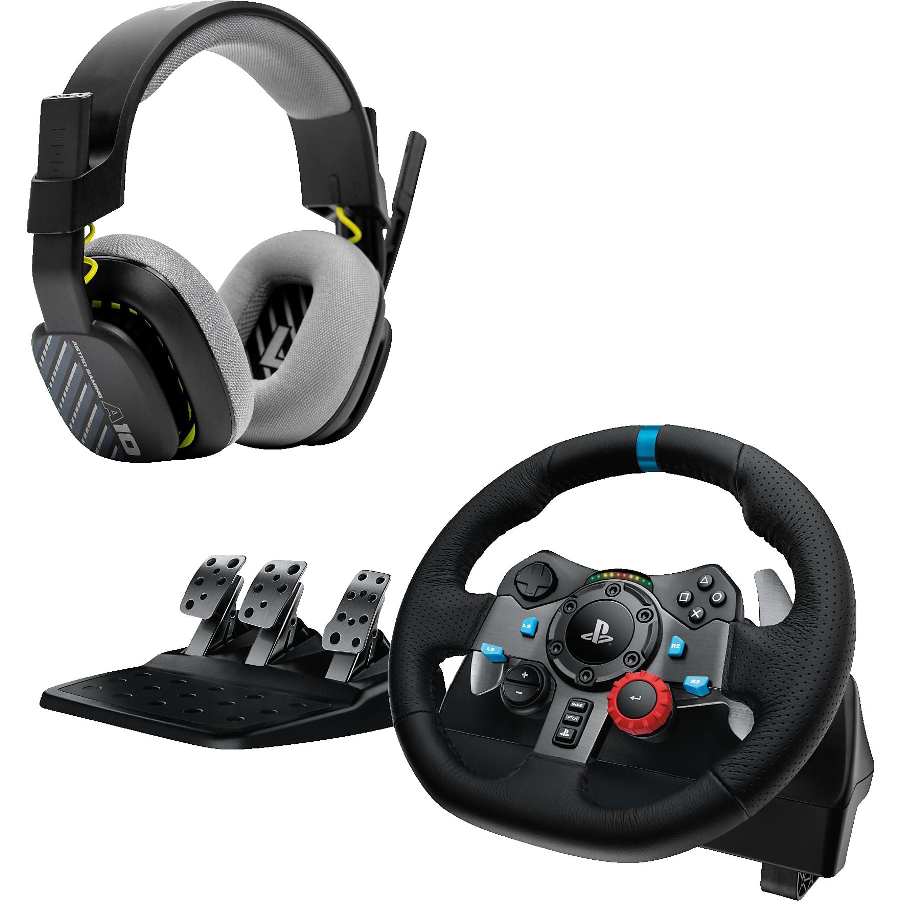 LOGITECH G29 Driving Force Rennlenkrad und Bodenpedale für PS5, PS4, PC, Mac + Astro A10 Gen 1 Gaming Headset Rennlenkrad + Kabelgebundenes Headset LOGITECH