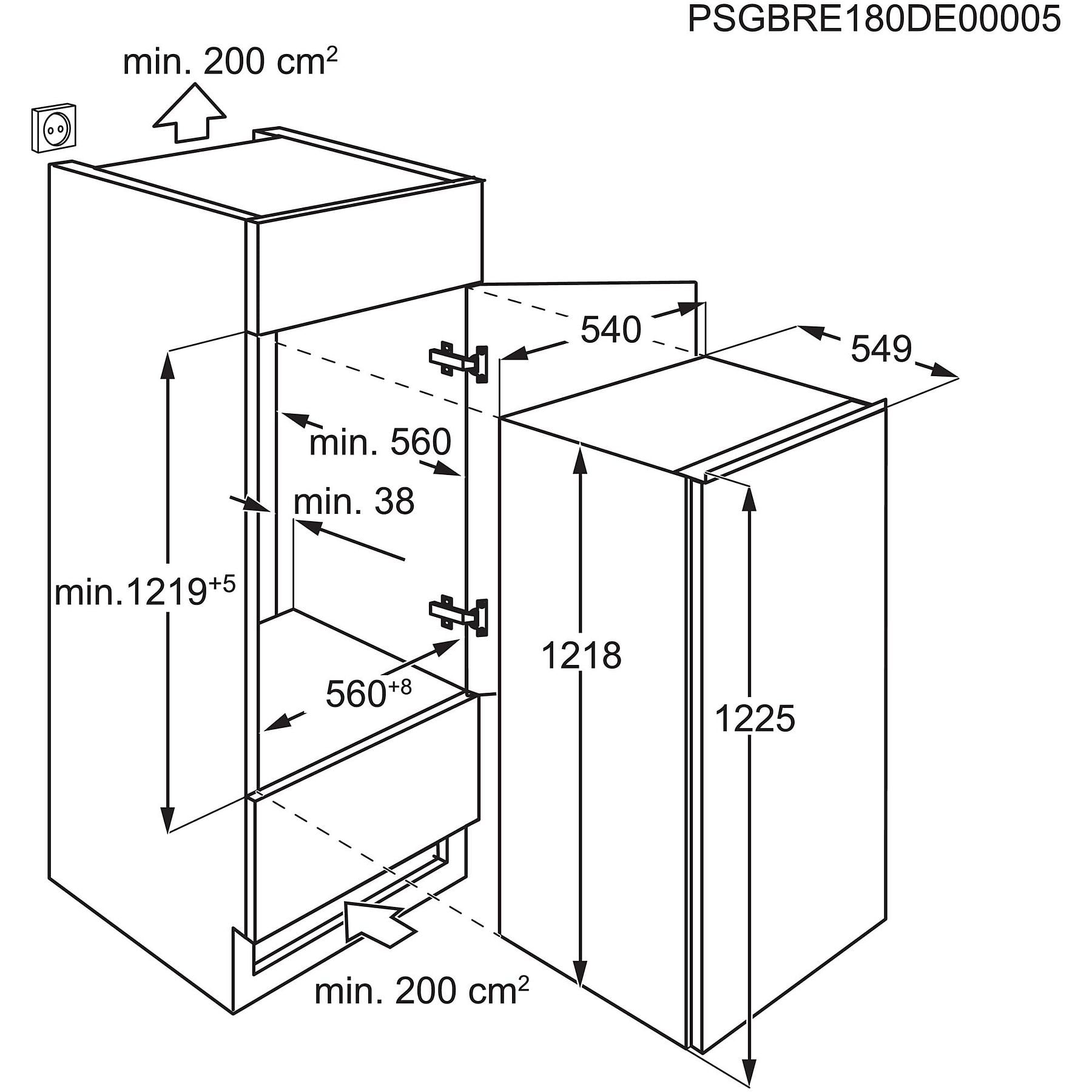 AEG TSK5O121ES Serie 5000 mit OptiSpace Einbaukühlschrank (208 l, E, 1218 mm hoch, Weiß) AEG