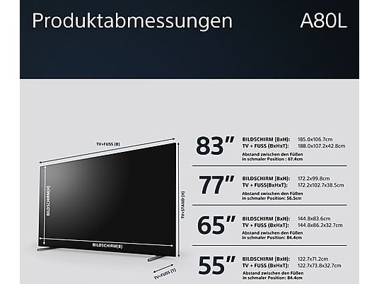 SONY BRAVIA XR-55A80L OLED TV (Flat, 55 Zoll / 139 cm, UHD 4K, SMART TV, Google TV) SONY