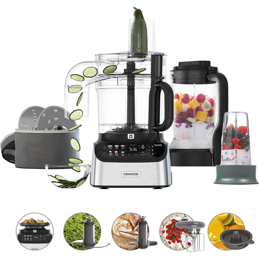 KENWOOD Multipro One Touch FDM73.850SS Kompaktküchenmaschine gebürstetes Metall/Schwarz (Rührschüsselkapazität: 3 l, 1000 Watt) KENWOOD