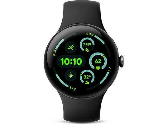 GOOGLE Pixel Watch 3 (LTE) 45 mm, Smartwatch Aluminium Fluorelastomer, 150–185 mm, 165–215 mm, Obsidian GOOGLE