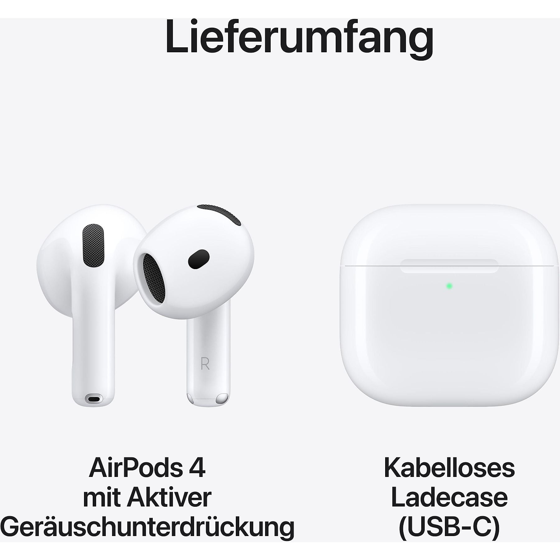 APPLE AirPods 4 mit Aktiver Geräuschunterdrückung, In-ear Kopfhörer Bluetooth Weiß APPLE