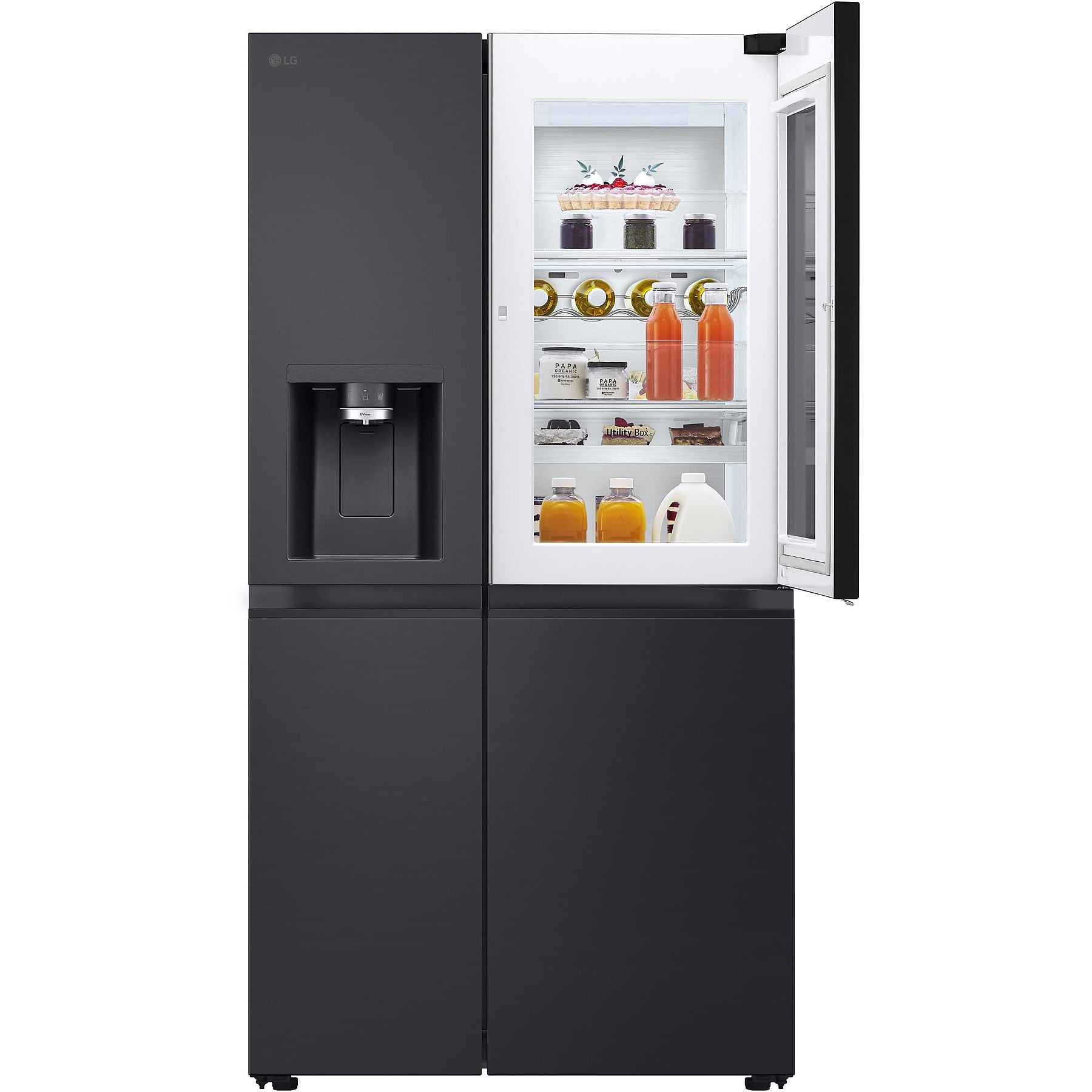 LG GSXE90EVDD mit Craft Ice, InstaView Door-in-Door®, Side-by-Side (628 l, D, 1790 mm hoch, Essence Matte Black) LG