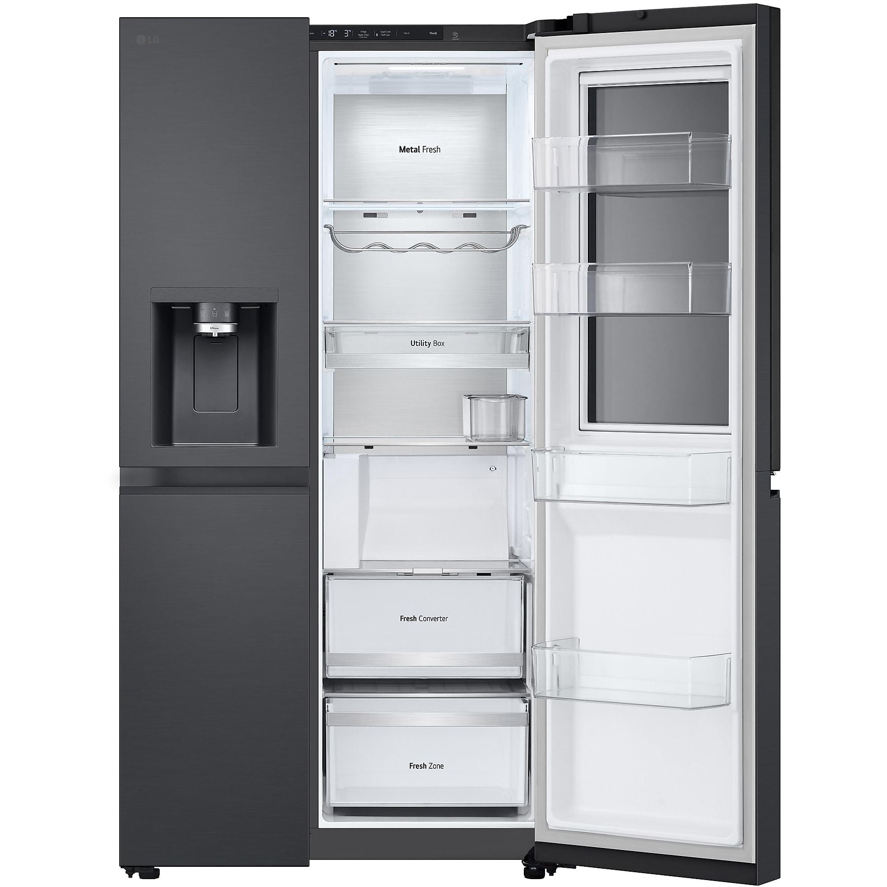 LG GSXE90EVDD mit Craft Ice, InstaView Door-in-Door®, Side-by-Side (628 l, D, 1790 mm hoch, Essence Matte Black) LG