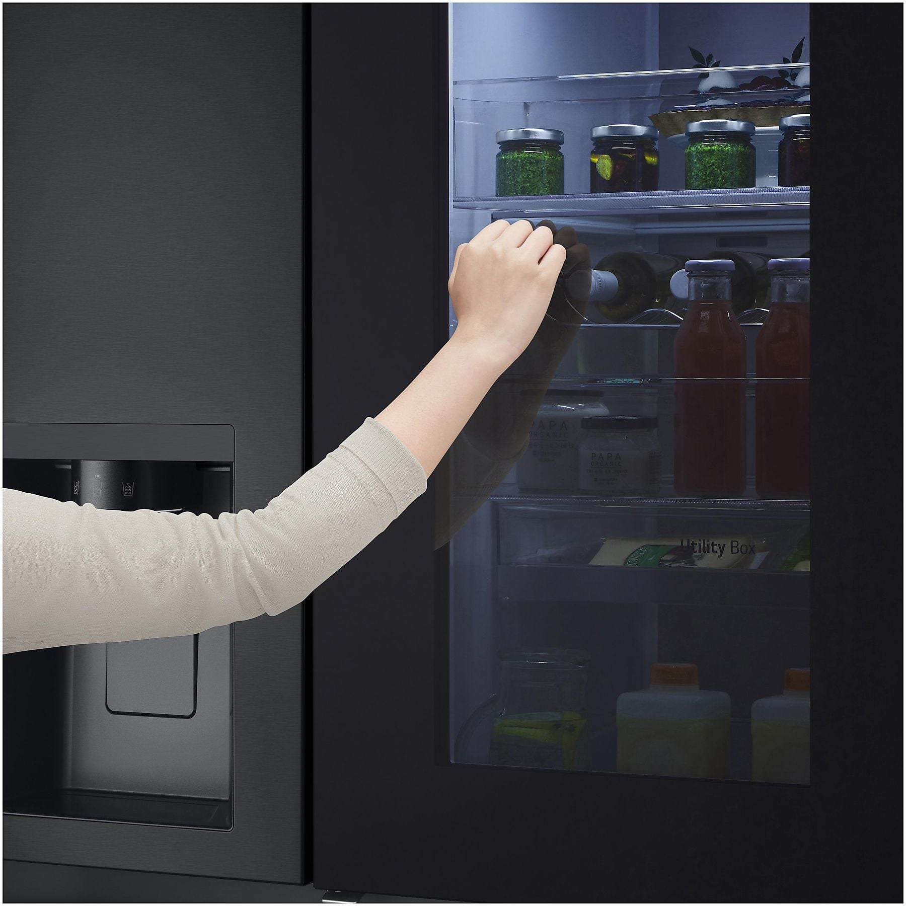 LG GSXE90EVDD mit Craft Ice, InstaView Door-in-Door®, Side-by-Side (628 l, D, 1790 mm hoch, Essence Matte Black) LG