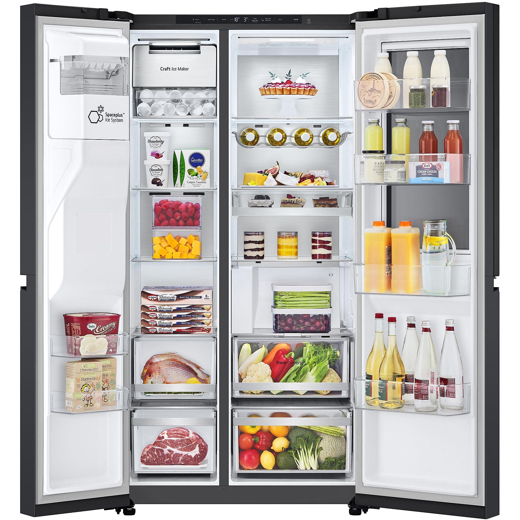 LG GSXE90EVDD mit Craft Ice, InstaView Door-in-Door®, Side-by-Side (628 l, D, 1790 mm hoch, Essence Matte Black) LG