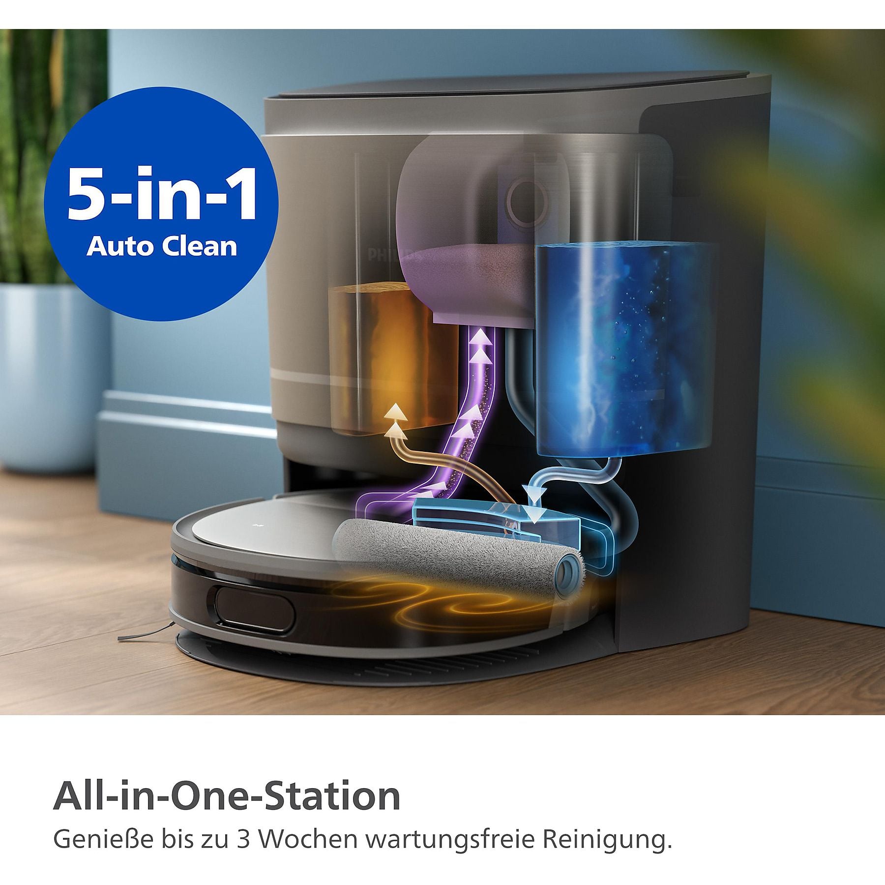 PHILIPS XU9100/10 HomeRun 9000 Series Aqua mit Wischfunktion und App, Hindernissenerkennung, Saugroboter PHILIPS