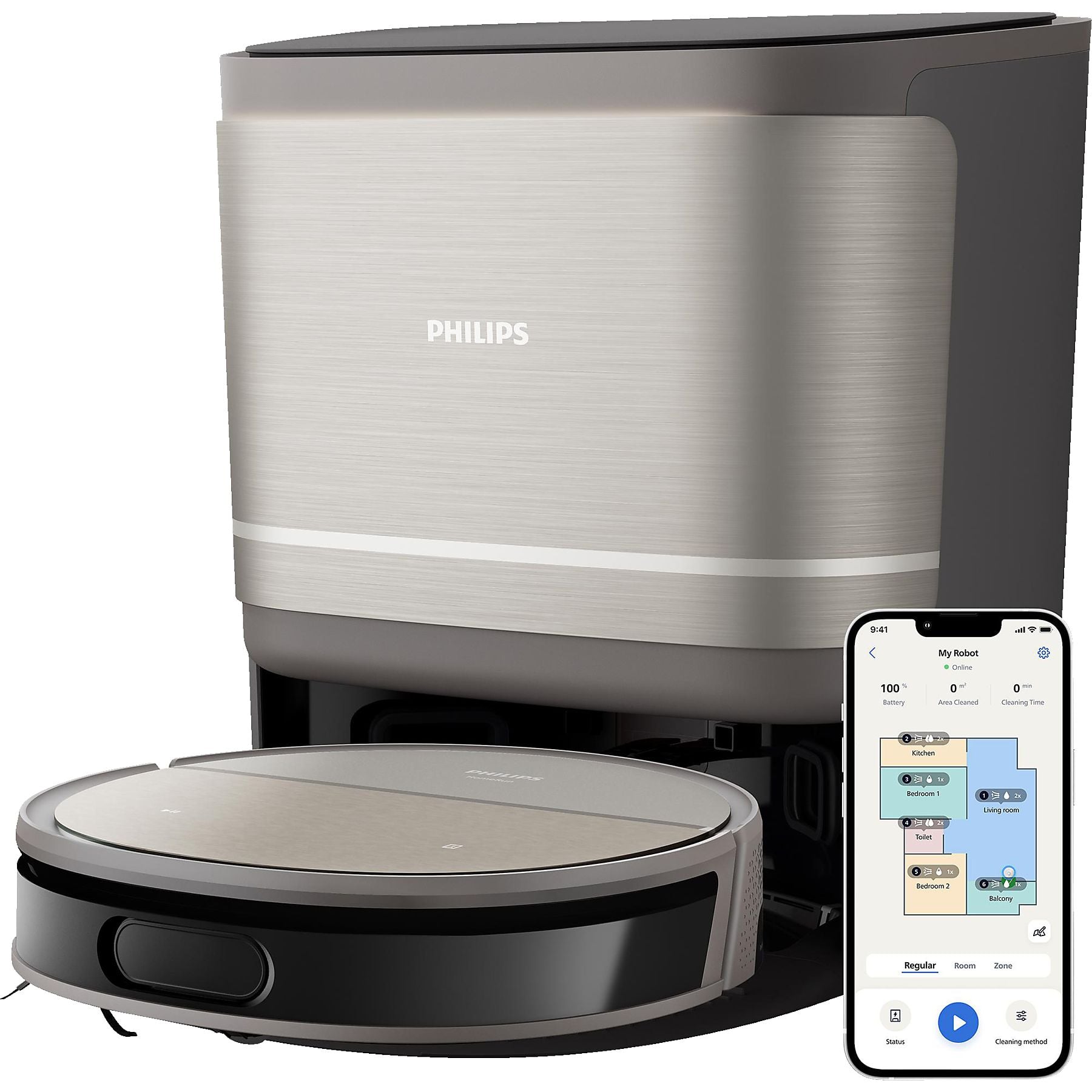 PHILIPS XU9100/10 HomeRun 9000 Series Aqua mit Wischfunktion und App, Hindernissenerkennung, Saugroboter PHILIPS