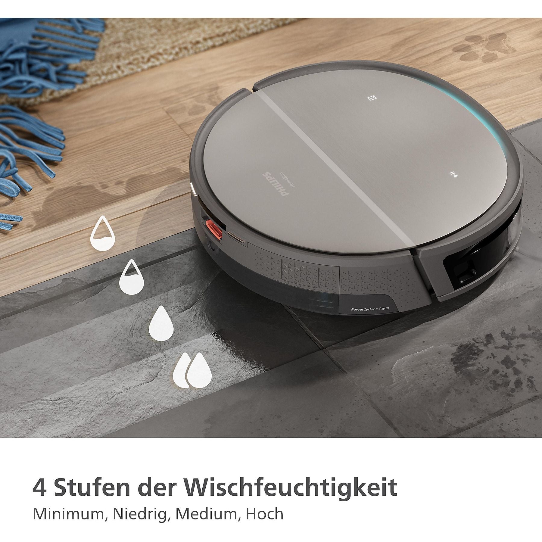 PHILIPS XU9100/10 HomeRun 9000 Series Aqua mit Wischfunktion und App, Hindernissenerkennung, Saugroboter PHILIPS