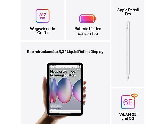 APPLE iPad mini (2024), Tablet, 512 GB, 8,3 Zoll, Polarstern APPLE