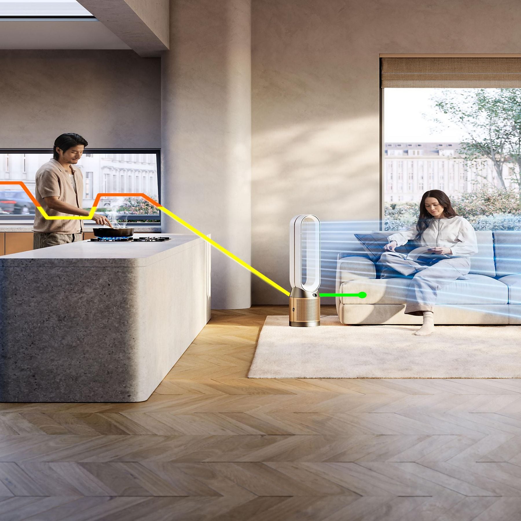 DYSON TP12 Purifier Cool PC2 De-Nox Luftreiniger Weiß/Gold (40 Watt, Raumgröße: 81 m³, HEPA-13-Filter mit Glasfasern und Kaliumcarbonat) DYSON