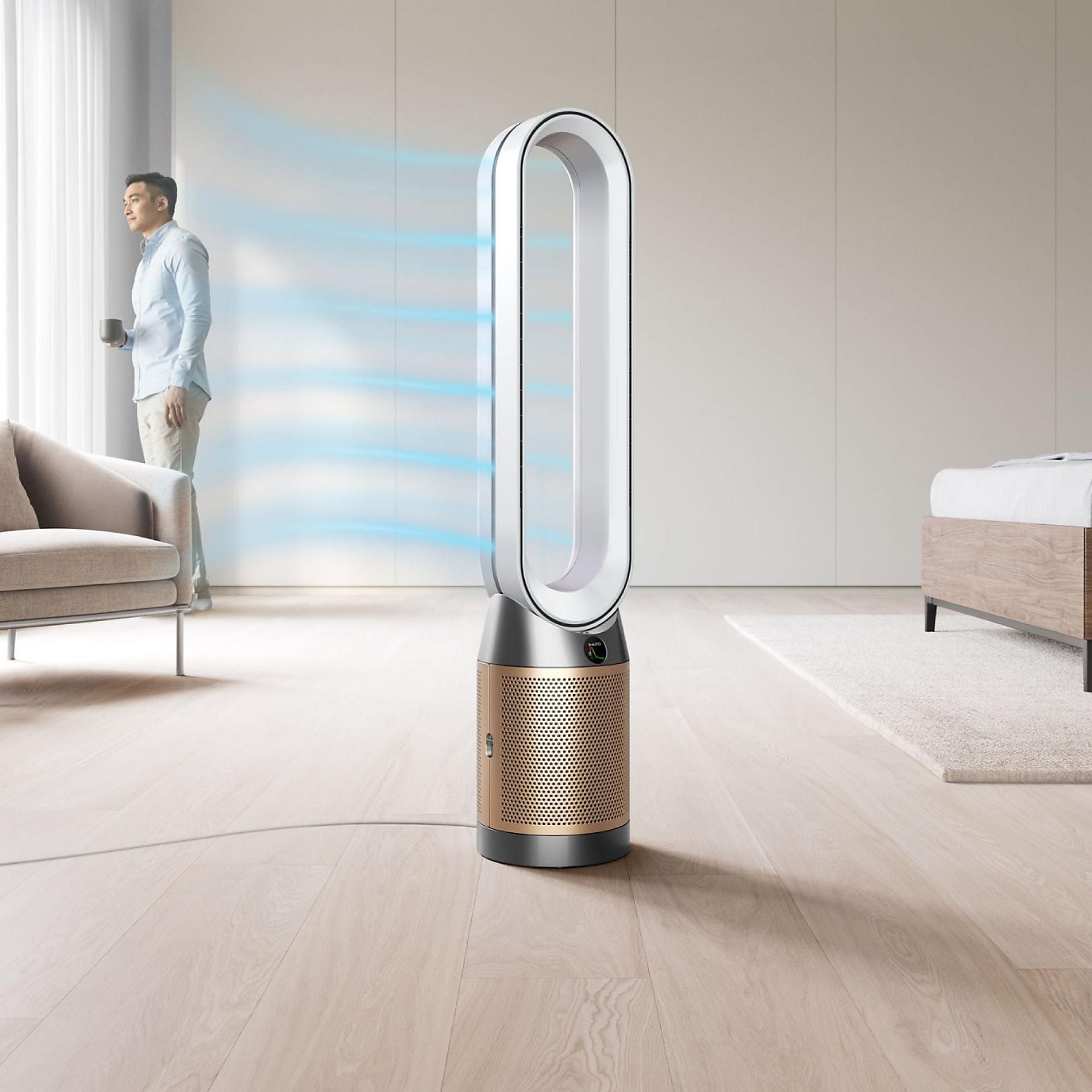 DYSON TP12 Purifier Cool PC2 De-Nox Luftreiniger Weiß/Gold (40 Watt, Raumgröße: 81 m³, HEPA-13-Filter mit Glasfasern und Kaliumcarbonat) DYSON