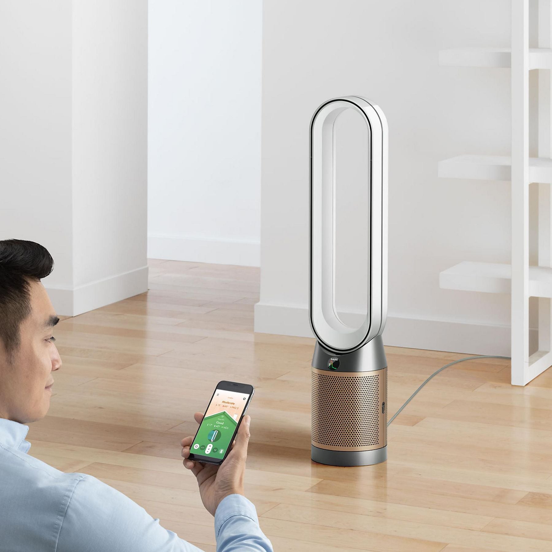 DYSON TP12 Purifier Cool PC2 De-Nox Luftreiniger Weiß/Gold (40 Watt, Raumgröße: 81 m³, HEPA-13-Filter mit Glasfasern und Kaliumcarbonat) DYSON