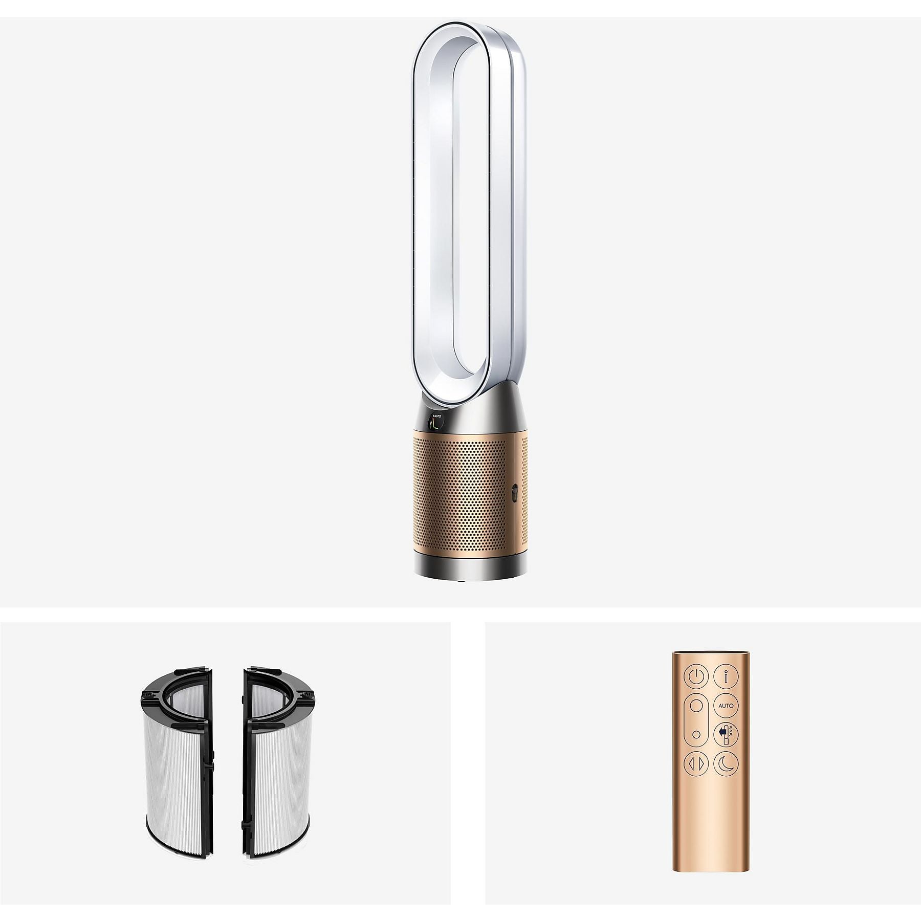 DYSON TP12 Purifier Cool PC2 De-Nox Luftreiniger Weiß/Gold (40 Watt, Raumgröße: 81 m³, HEPA-13-Filter mit Glasfasern und Kaliumcarbonat) DYSON