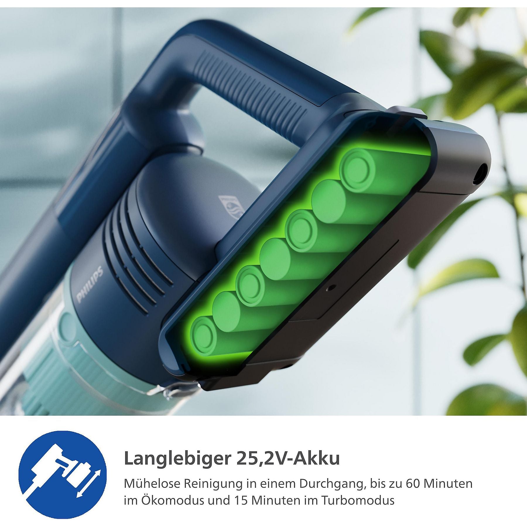 PHILIPS XC5242/10 Flex-it 5000 Series Laufzeit bis zu 60 Min., kabellos, Akkusauger, Stielsauger, Akkubetrieb, 25,2 Volt PHILIPS