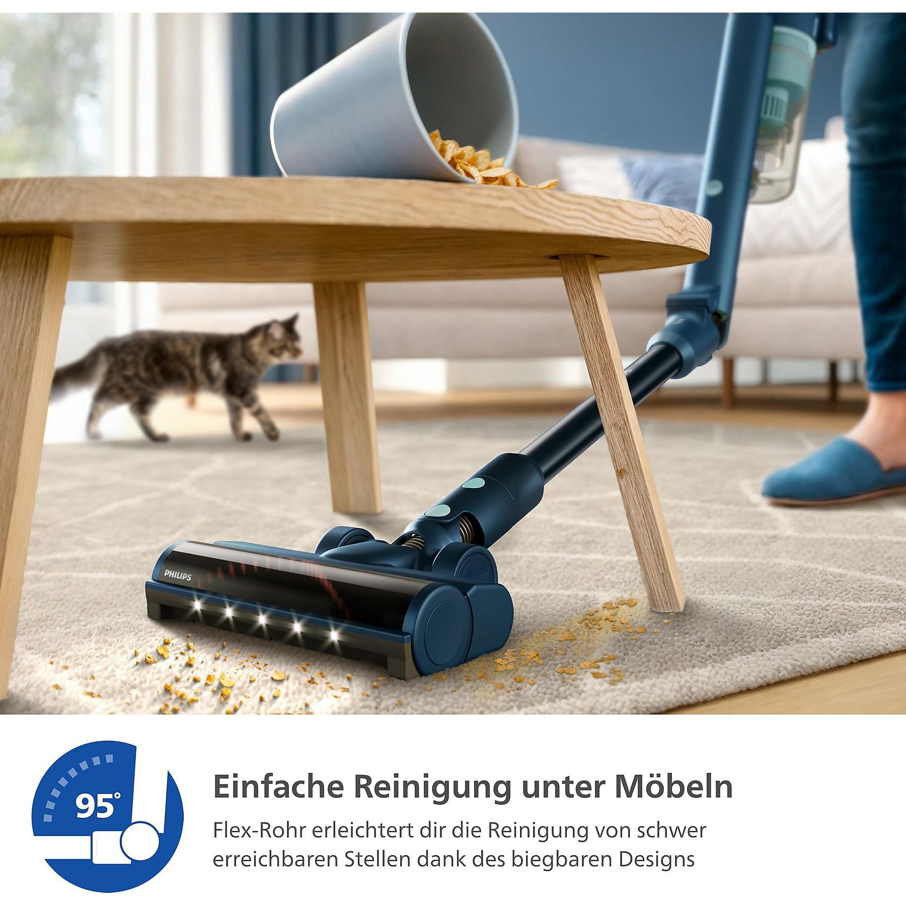 PHILIPS XC5242/10 Flex-it 5000 Series Laufzeit bis zu 60 Min., kabellos, Akkusauger, Stielsauger, Akkubetrieb, 25,2 Volt PHILIPS