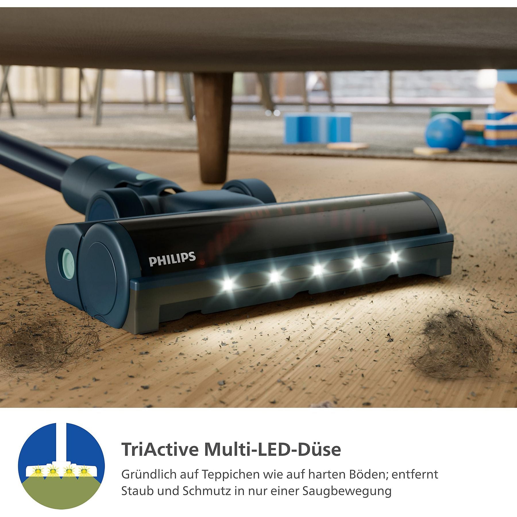 PHILIPS XC5242/10 Flex-it 5000 Series Laufzeit bis zu 60 Min., kabellos, Akkusauger, Stielsauger, Akkubetrieb, 25,2 Volt PHILIPS