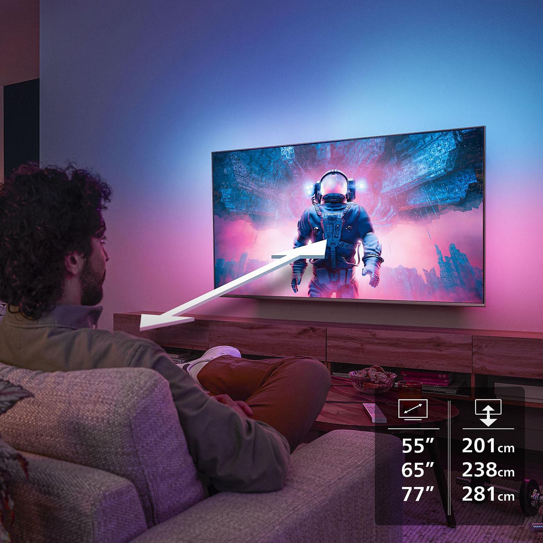 PHILIPS 77OLED910/12 OLED+ Ambilight TV (Flat, 77 Zoll / 194 cm, UHD 4K, SMART TV, Ambilight) PHILIPS