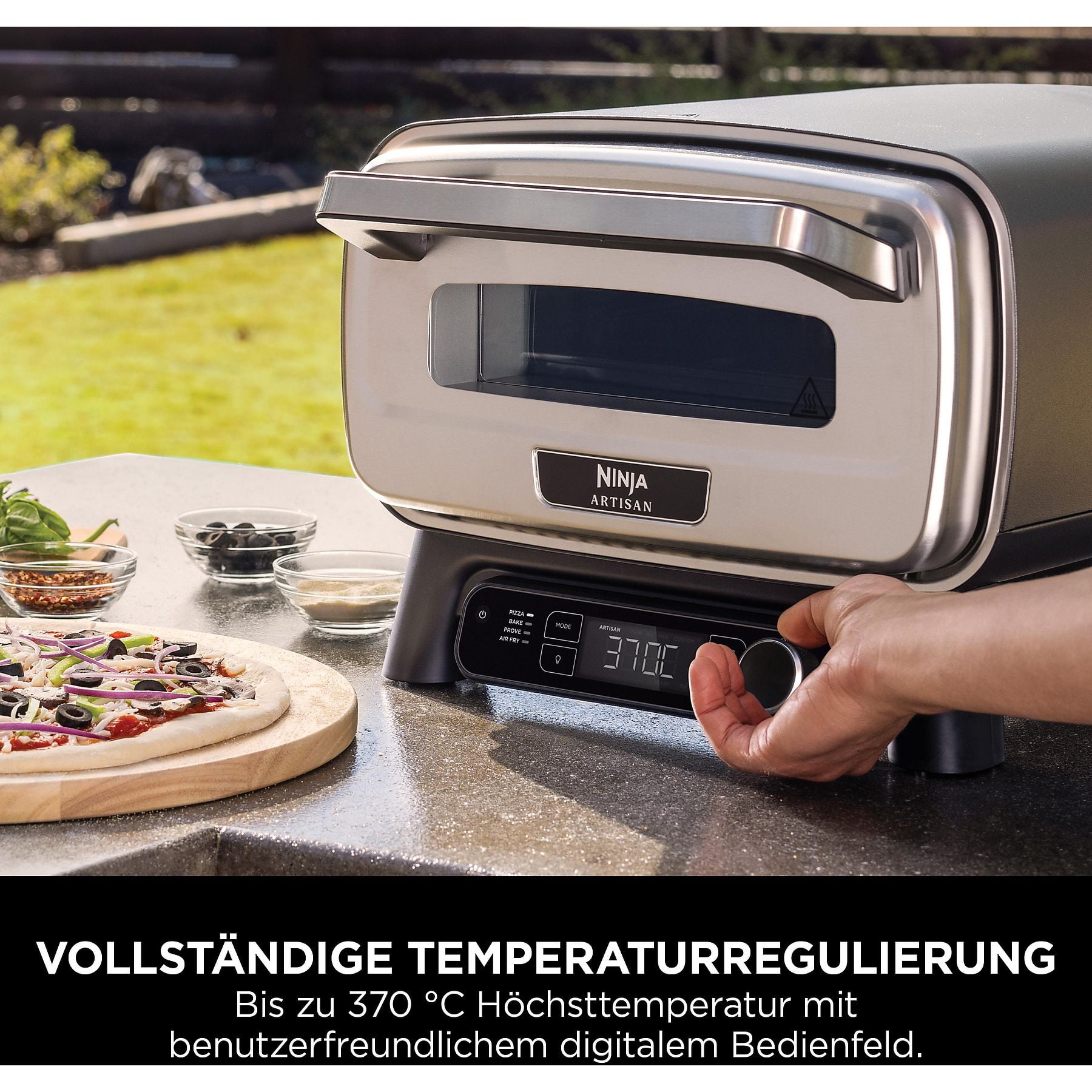 NINJA MO201EU Artisan Outdoor-Elektro-Pizzaofen und Heißluftfritteuse Minibackofen, Grau (1760 Watt) NINJA