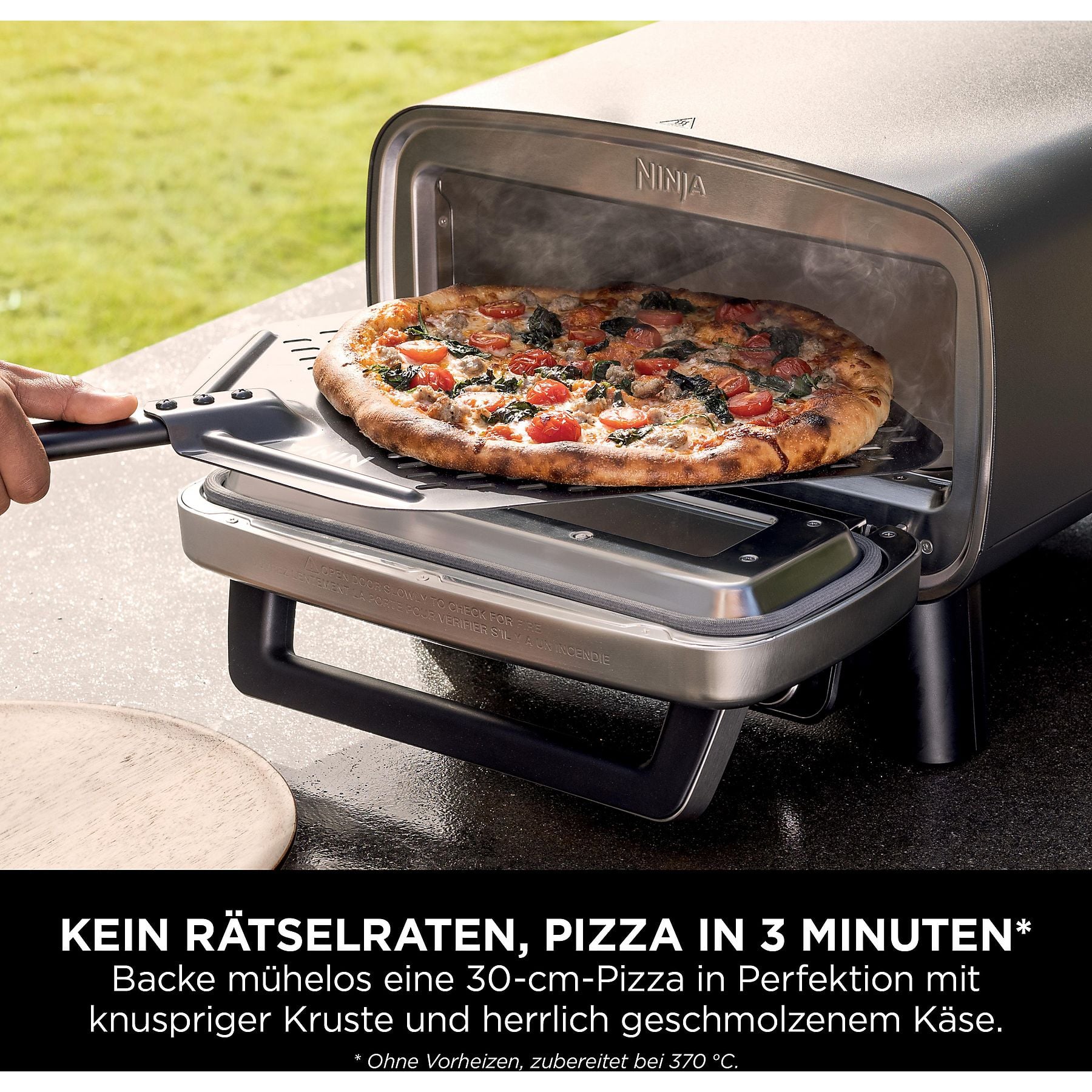 NINJA MO201EU Artisan Outdoor-Elektro-Pizzaofen und Heißluftfritteuse Minibackofen, Grau (1760 Watt) NINJA