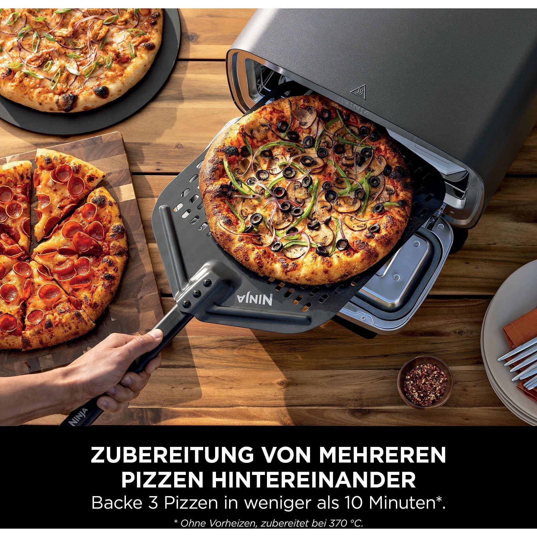 NINJA MO201EU Artisan Outdoor-Elektro-Pizzaofen und Heißluftfritteuse Minibackofen, Grau (1760 Watt) NINJA