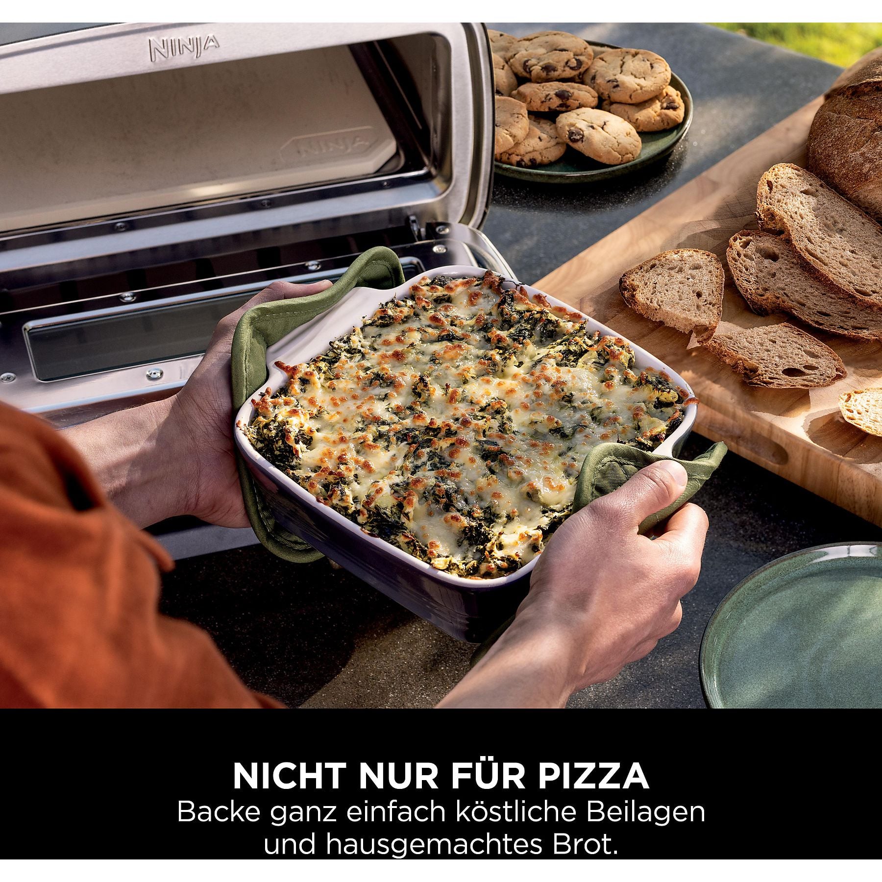 NINJA MO201EU Artisan Outdoor-Elektro-Pizzaofen und Heißluftfritteuse Minibackofen, Grau (1760 Watt) NINJA