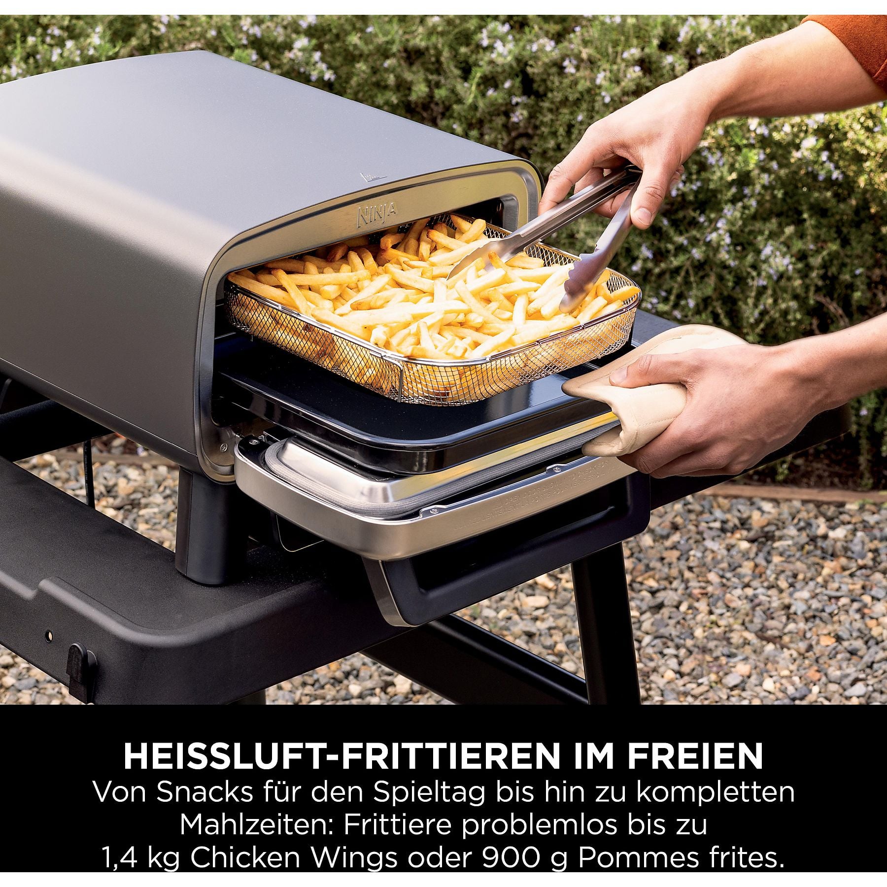 NINJA MO201EU Artisan Outdoor-Elektro-Pizzaofen und Heißluftfritteuse Minibackofen, Grau (1760 Watt) NINJA