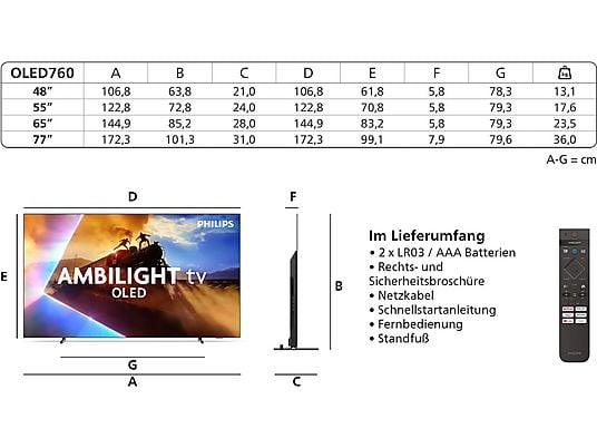 PHILIPS 55OLED760/12 OLED Ambilight TV (Flat, 55 Zoll / 139 cm, UHD 4K, SMART TV, Ambilight) PHILIPS