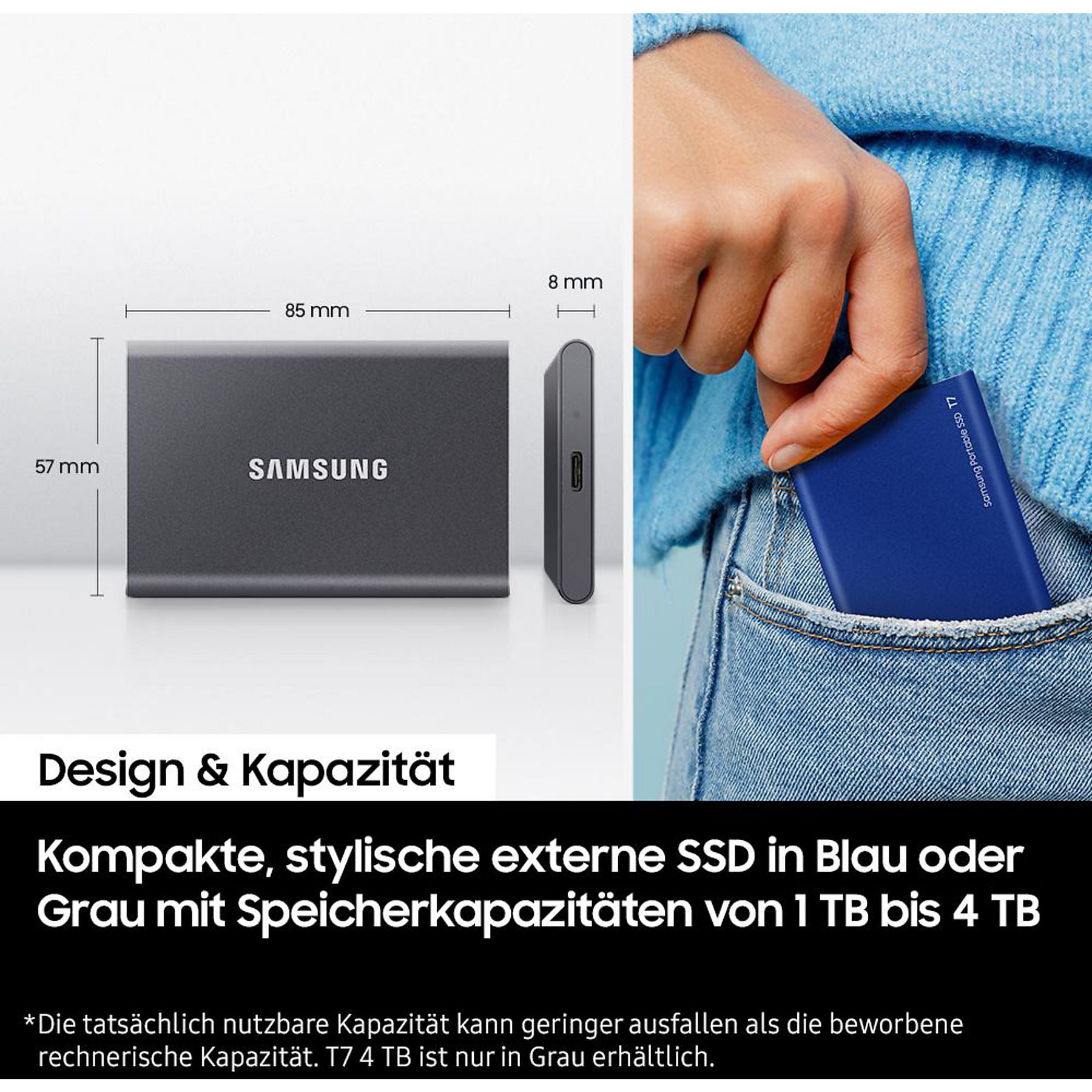 SAMSUNG Portable SSD T7 PC/Mac Festplatte, 1 TB SSD, extern, Indigo blue SAMSUNG