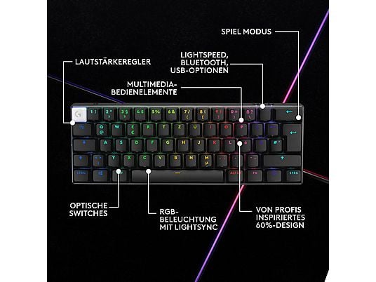LOGITECH G PRO X 60 LIGHTSPEED, Gaming Tastatur, Mechanisch, Sonstiges, kabellos, Black LOGITECH