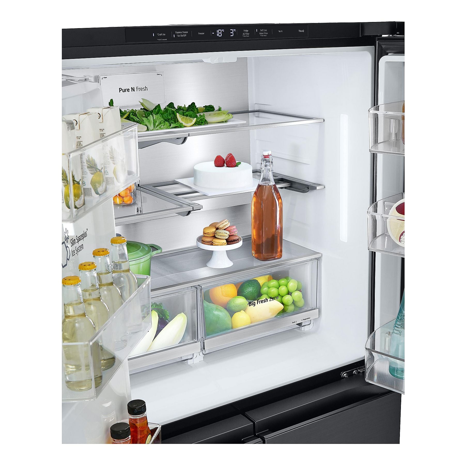 LG GMG960MMSD mit Craft Ice, InstaView® Multi-Door mit Craft Ice French Door (638 l, E, 1792 mm hoch, Essence Black Steel) LG